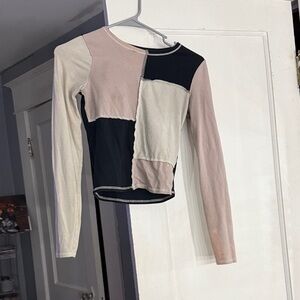 Hollister Patchwork Long Sleeve Top - Black, Cream, Pink